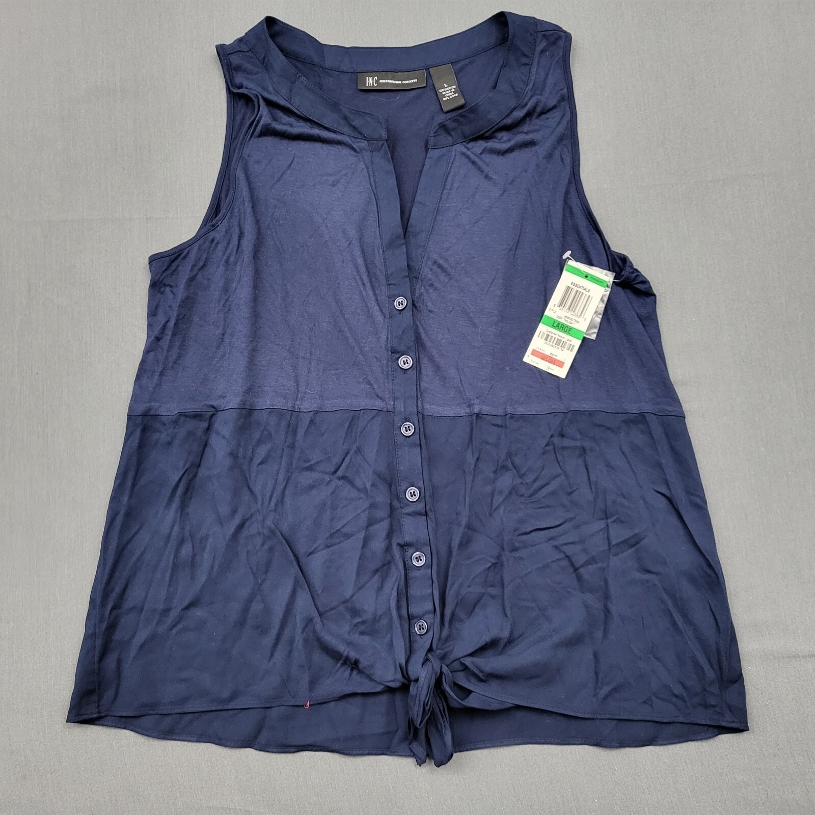 Inc International Concepts Womens Large Navy Blue Tie Front Sleeveless Top Nwt